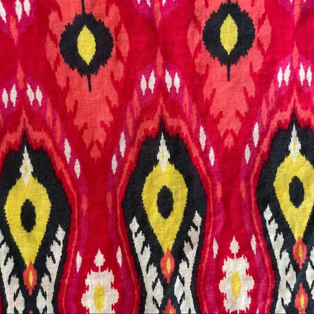 TORY BURCH Sleeveless Red Cotton Woven Print Top! Red Navy Yellow. Ruffle neck!